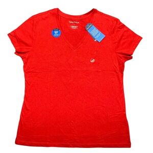 Nautica Mens Large Red V-Neck Sustainably Crafted Super Soft T-Shirt NWT L